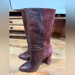 Chinese Laundry Brown Snakeskin and Suede Heeled Boots